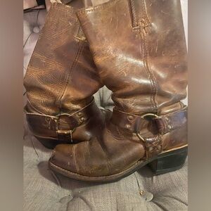 Brown Leather Boots with Buckle Detail Frye Harness Women’s 7.5